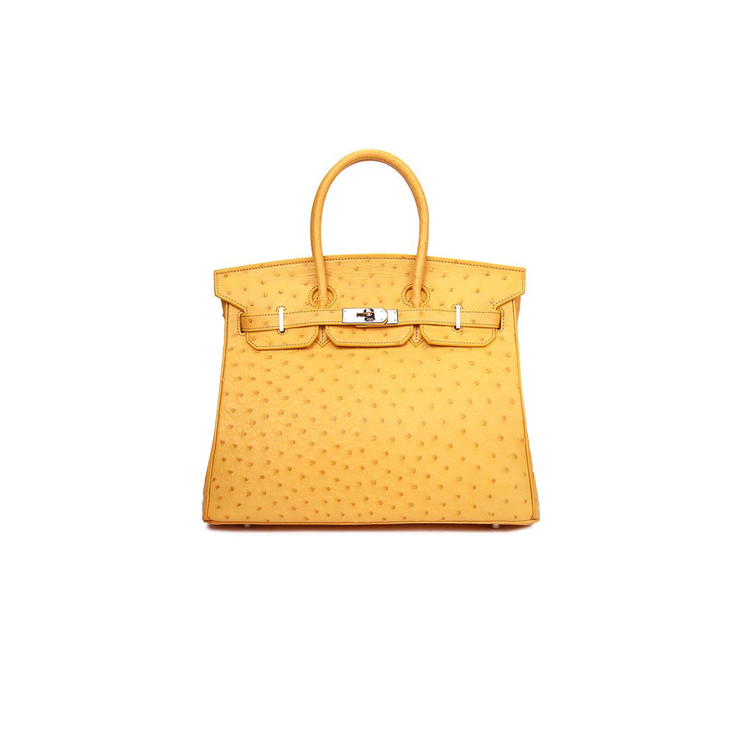 HERMÈS MASTER BIRKIN 25 OSTRICH LEATHER AMBER SILVER BUCKLE H041944CK68 (25*20*13cm)